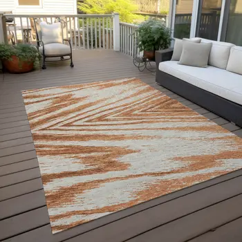 3' X 5' Orange Brown And Beige Abstract Washable Indoor Outdoor Area Rug