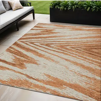 5' X 8' Orange Brown And Beige Abstract Washable Indoor Outdoor Area Rug