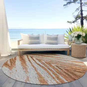 8' Orange Brown And Beige Round Abstract Washable Indoor Outdoor Area Rug