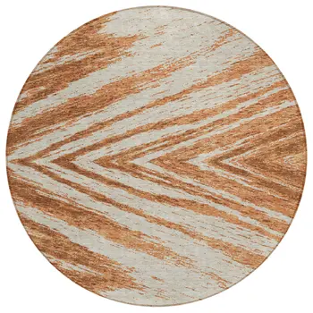 8' Orange Brown And Beige Round Abstract Washable Indoor Outdoor Area Rug