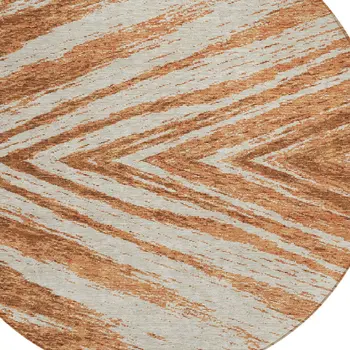 8' Orange Brown And Beige Round Abstract Washable Indoor Outdoor Area Rug