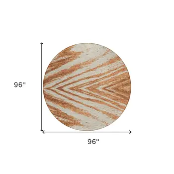 8' Orange Brown And Beige Round Abstract Washable Indoor Outdoor Area Rug