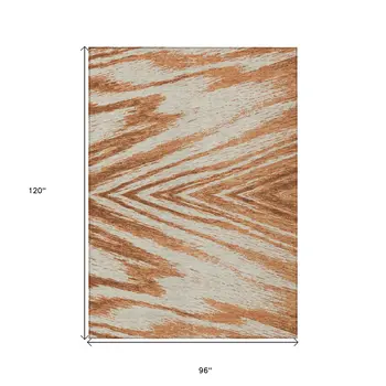 8' X 10' Orange Brown And Beige Abstract Washable Indoor Outdoor Area Rug
