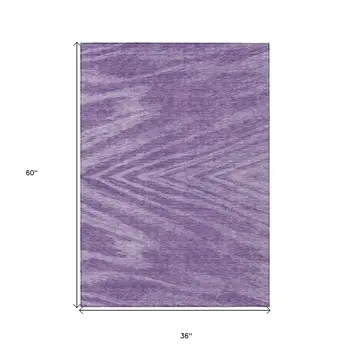 3' X 5' Purple And Ivory Abstract Washable Indoor Outdoor Area Rug