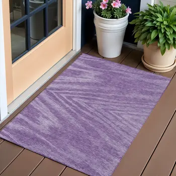 3' X 5' Purple And Ivory Abstract Washable Indoor Outdoor Area Rug