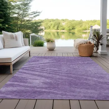 3' X 5' Purple And Ivory Abstract Washable Indoor Outdoor Area Rug