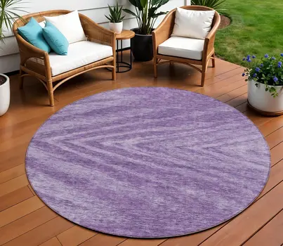 8' Purple And Ivory Round Abstract Washable Indoor Outdoor Area Rug