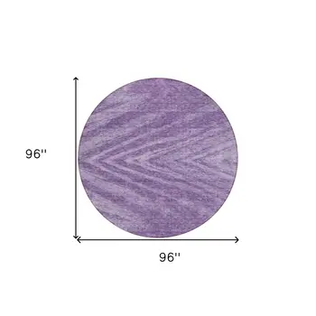 8' Purple And Ivory Round Abstract Washable Indoor Outdoor Area Rug