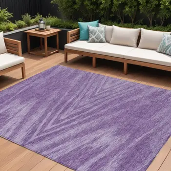 10' X 14' Purple And Ivory Abstract Washable Indoor Outdoor Area Rug