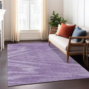 10' X 14' Purple And Ivory Abstract Washable Indoor Outdoor Area Rug