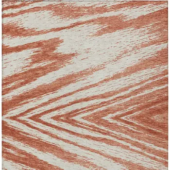 3' X 5' Salmon And Ivory Abstract Washable Indoor Outdoor Area Rug