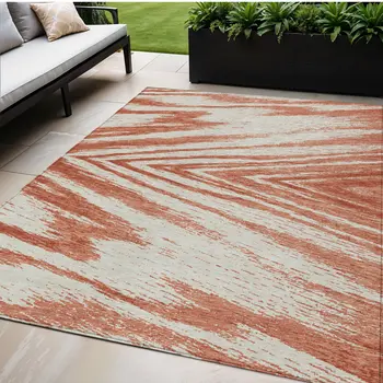 5' X 8' Salmon And Ivory Abstract Washable Indoor Outdoor Area Rug