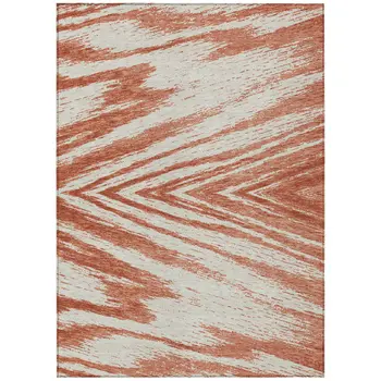 8' X 10' Salmon And Ivory Abstract Washable Indoor Outdoor Area Rug