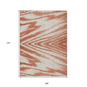 9' X 12' Salmon And Ivory Abstract Washable Indoor Outdoor Area Rug