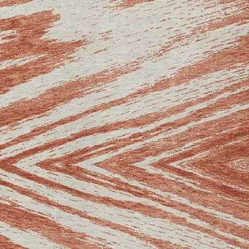 9' X 12' Salmon And Ivory Abstract Washable Indoor Outdoor Area Rug