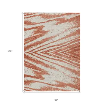 10' X 14' Salmon And Ivory Abstract Washable Indoor Outdoor Area Rug