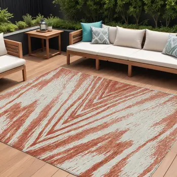 10' X 14' Salmon And Ivory Abstract Washable Indoor Outdoor Area Rug