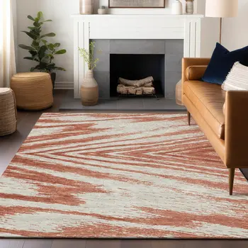 10' X 14' Salmon And Ivory Abstract Washable Indoor Outdoor Area Rug