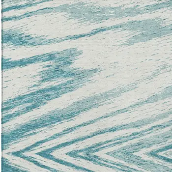 3' X 5' Teal Blue And Ivory Abstract Washable Indoor Outdoor Area Rug