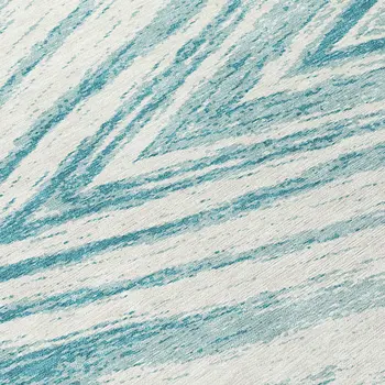 8' Teal Blue And Ivory Round Abstract Washable Indoor Outdoor Area Rug