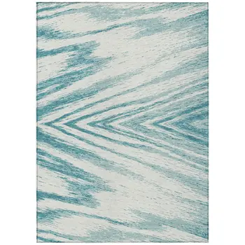 8' X 10' Teal Blue And Ivory Abstract Washable Indoor Outdoor Area Rug