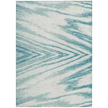 8' X 10' Teal Blue And Ivory Abstract Washable Indoor Outdoor Area Rug