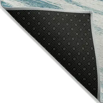 9' X 12' Teal Blue And Ivory Abstract Washable Indoor Outdoor Area Rug