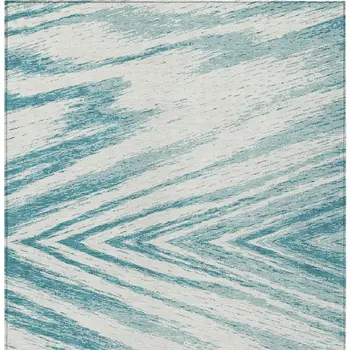 9' X 12' Teal Blue And Ivory Abstract Washable Indoor Outdoor Area Rug