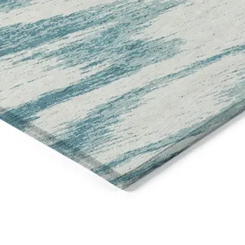 10' X 14' Teal Blue And Ivory Abstract Washable Indoor Outdoor Area Rug