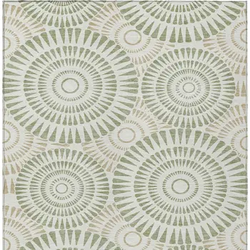 3' X 5' Artichoke Green Brown And Beige Geometric Washable Indoor Outdoor Area Rug
