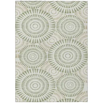 3' X 5' Artichoke Green Brown And Beige Geometric Washable Indoor Outdoor Area Rug