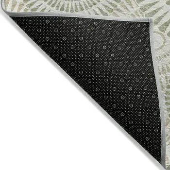 3' X 5' Artichoke Green Brown And Beige Geometric Washable Indoor Outdoor Area Rug