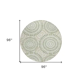 8' Artichoke Green Brown And Beige Round Geometric Washable Indoor Outdoor Area Rug