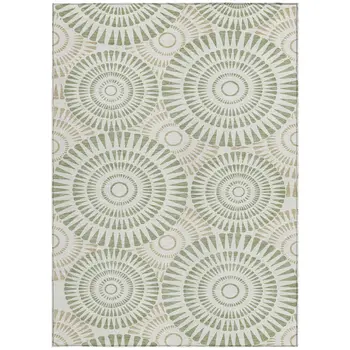 8' X 10' Artichoke Green Brown And Beige Geometric Washable Indoor Outdoor Area Rug