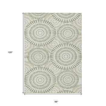 8' X 10' Artichoke Green Brown And Beige Geometric Washable Indoor Outdoor Area Rug