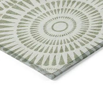 8' X 10' Artichoke Green Brown And Beige Geometric Washable Indoor Outdoor Area Rug