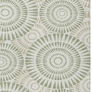 9' X 12' Artichoke Green Brown And Beige Geometric Washable Indoor Outdoor Area Rug