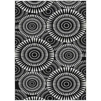 5' X 8' Black And Ivory Geometric Washable Indoor Outdoor Area Rug