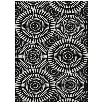 5' X 8' Black And Ivory Geometric Washable Indoor Outdoor Area Rug