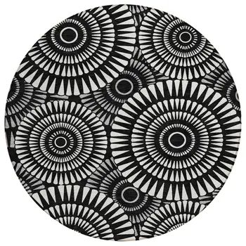 8' Black And Ivory Round Geometric Washable Indoor Outdoor Area Rug