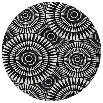 8' Black And Ivory Round Geometric Washable Indoor Outdoor Area Rug