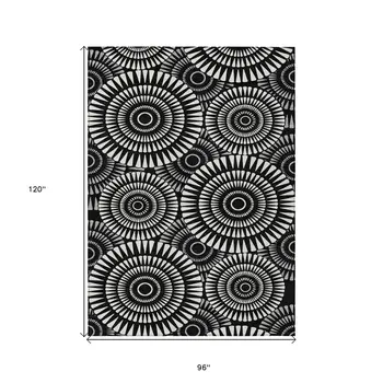 8' X 10' Black And Ivory Geometric Washable Indoor Outdoor Area Rug