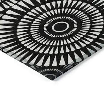8' X 10' Black And Ivory Geometric Washable Indoor Outdoor Area Rug