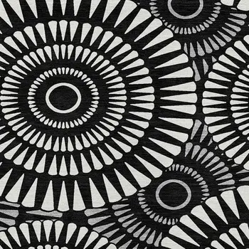 8' X 10' Black And Ivory Geometric Washable Indoor Outdoor Area Rug