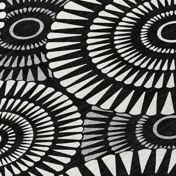 8' X 10' Black And Ivory Geometric Washable Indoor Outdoor Area Rug
