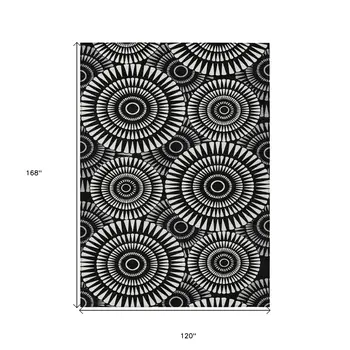 10' X 14' Black And Ivory Geometric Washable Indoor Outdoor Area Rug