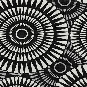 10' X 14' Black And Ivory Geometric Washable Indoor Outdoor Area Rug