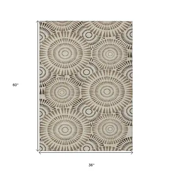 3' X 5' Brown And Beige Geometric Washable Indoor Outdoor Area Rug