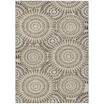 3' X 5' Brown And Beige Geometric Washable Indoor Outdoor Area Rug