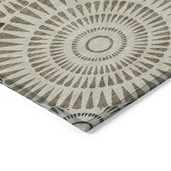3' X 5' Brown And Beige Geometric Washable Indoor Outdoor Area Rug